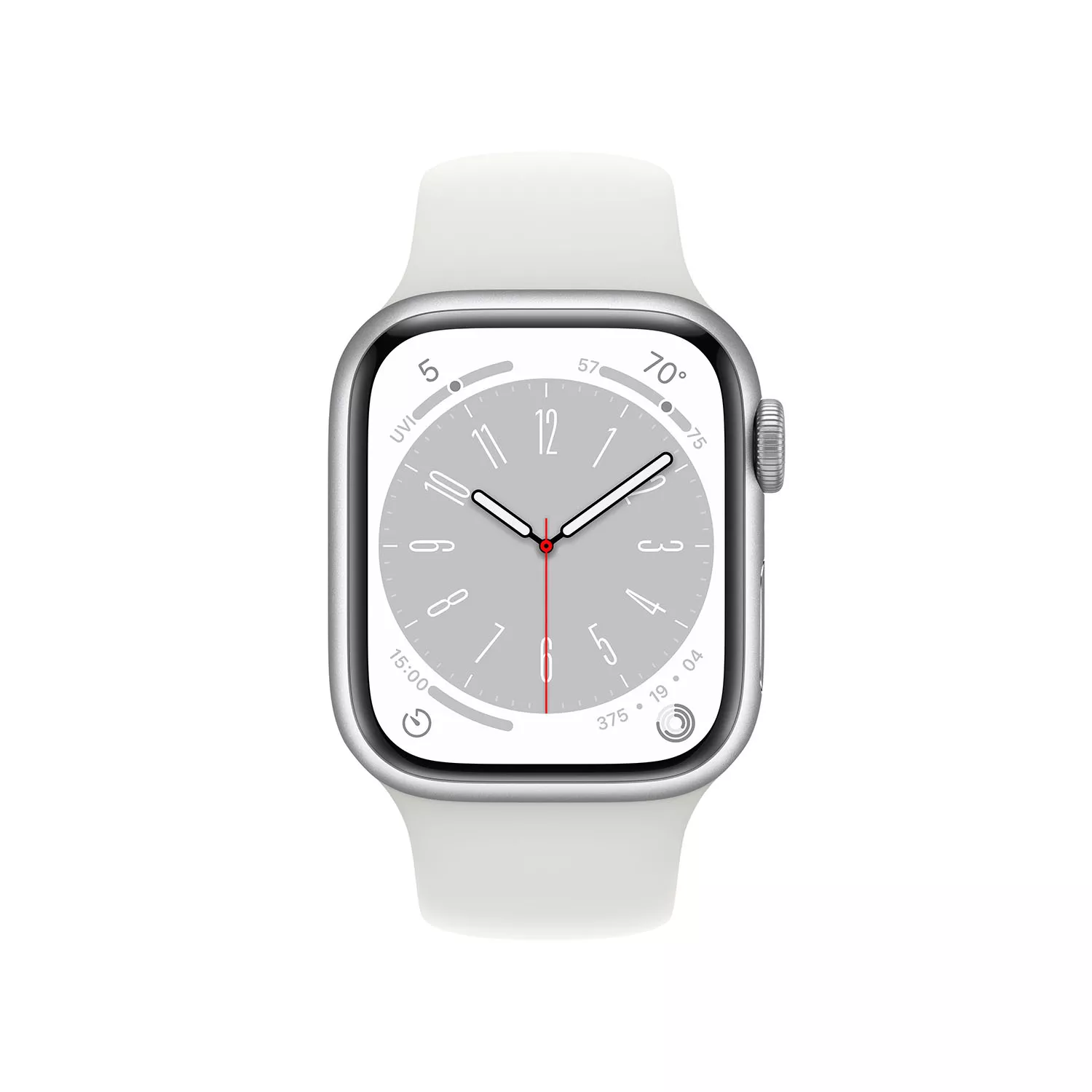 Apple Watch Series 8 41mm, серебристый алюминий, спортивный ремешок M/L белого цвета