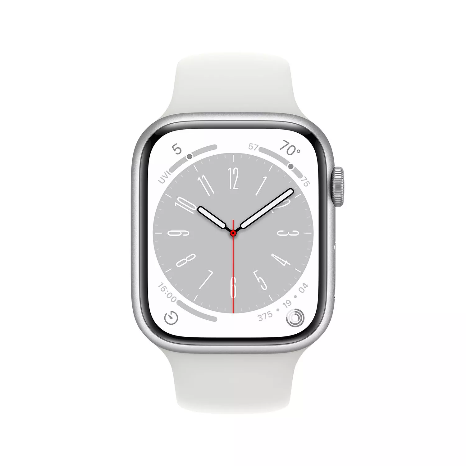 Apple Watch Series 8 45mm, серебристый алюминий, спортивный ремешок белого цвета