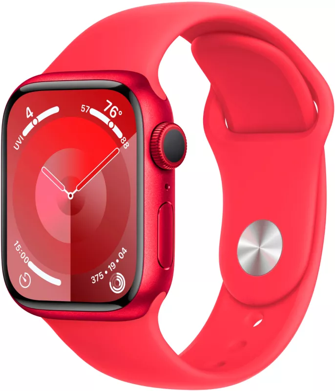 Apple Watch Series 9 41mm, красный алюминий, спортивный ремешок красного цвета