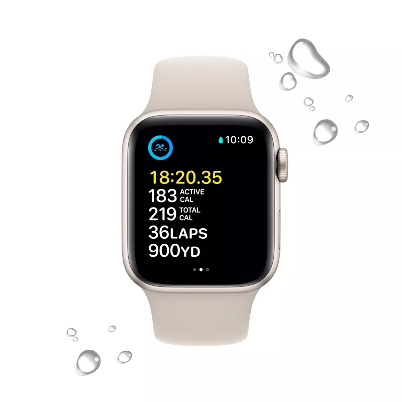 Apple Watch SE 2022 40mm, алюминий цвета «сияющая звезда», спортивный ремешок цвета «сияющая звезда»