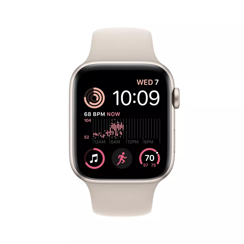 Apple Watch SE 2022 44mm, алюминий цвета «сияющая звезда», спортивный ремешок цвета «сияющая звезда»