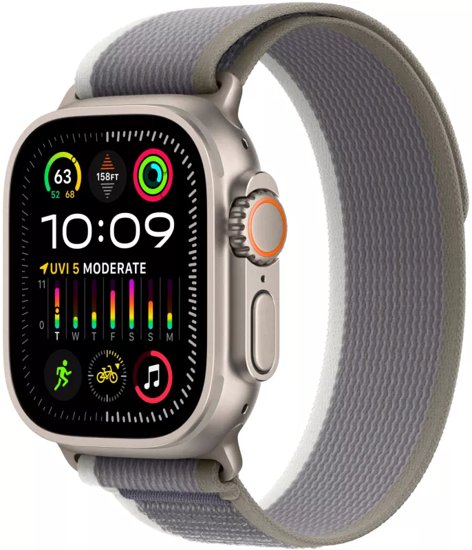 Apple Watch Ultra 2, 49мм, корпус из титана, ремешок Trail цвета Green/Gray, M/L (145-220мм)