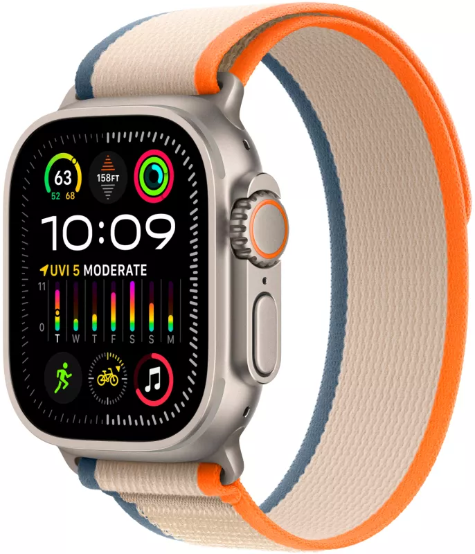 Apple Watch Ultra 2, 49мм, корпус из титана, ремешок Trail цвета Orange/Beige, M/L (145-220мм)