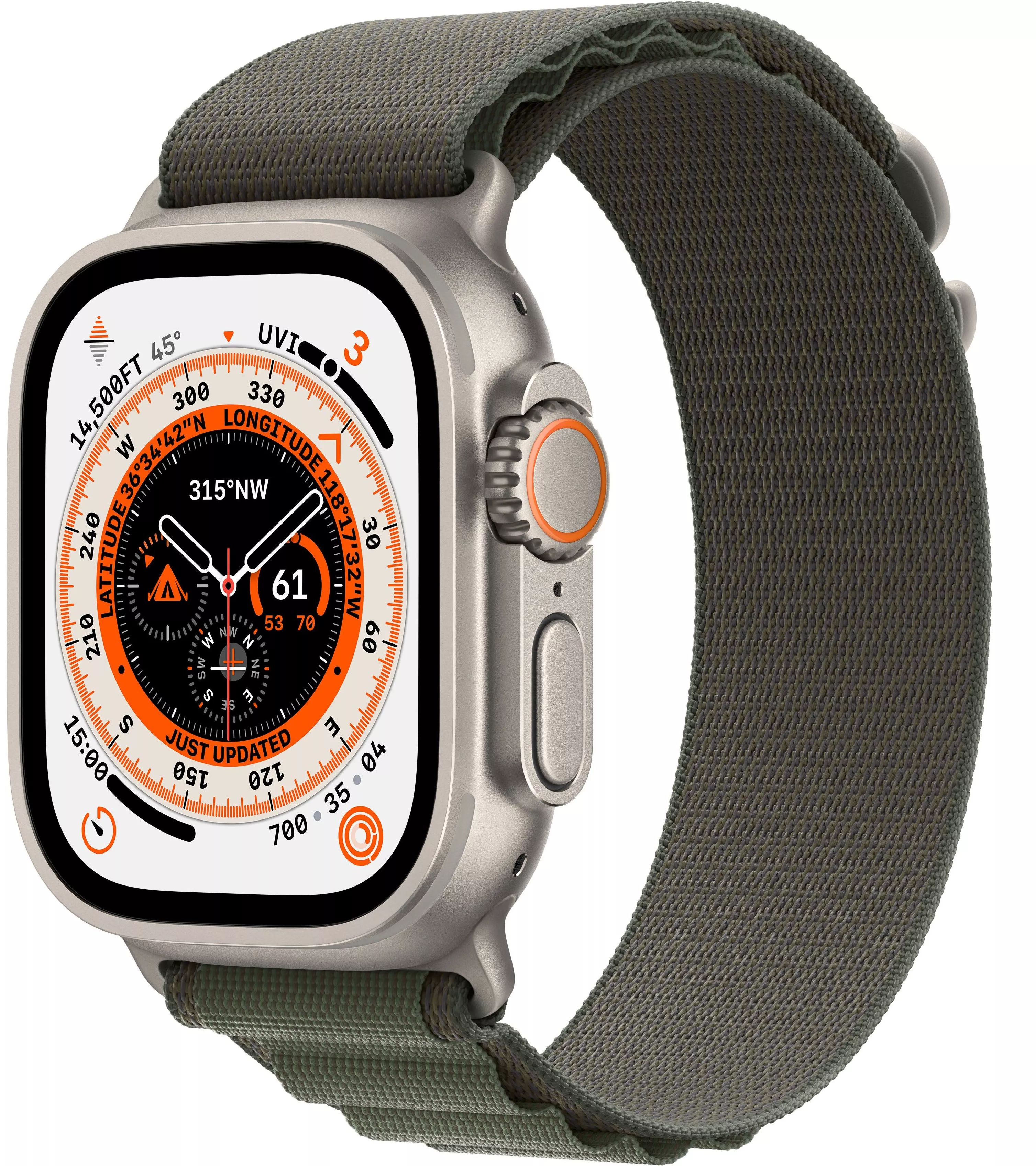 Apple Watch Ultra GPS, 49мм, корпус из титана, ремешок Alpine зеленого цвета, M