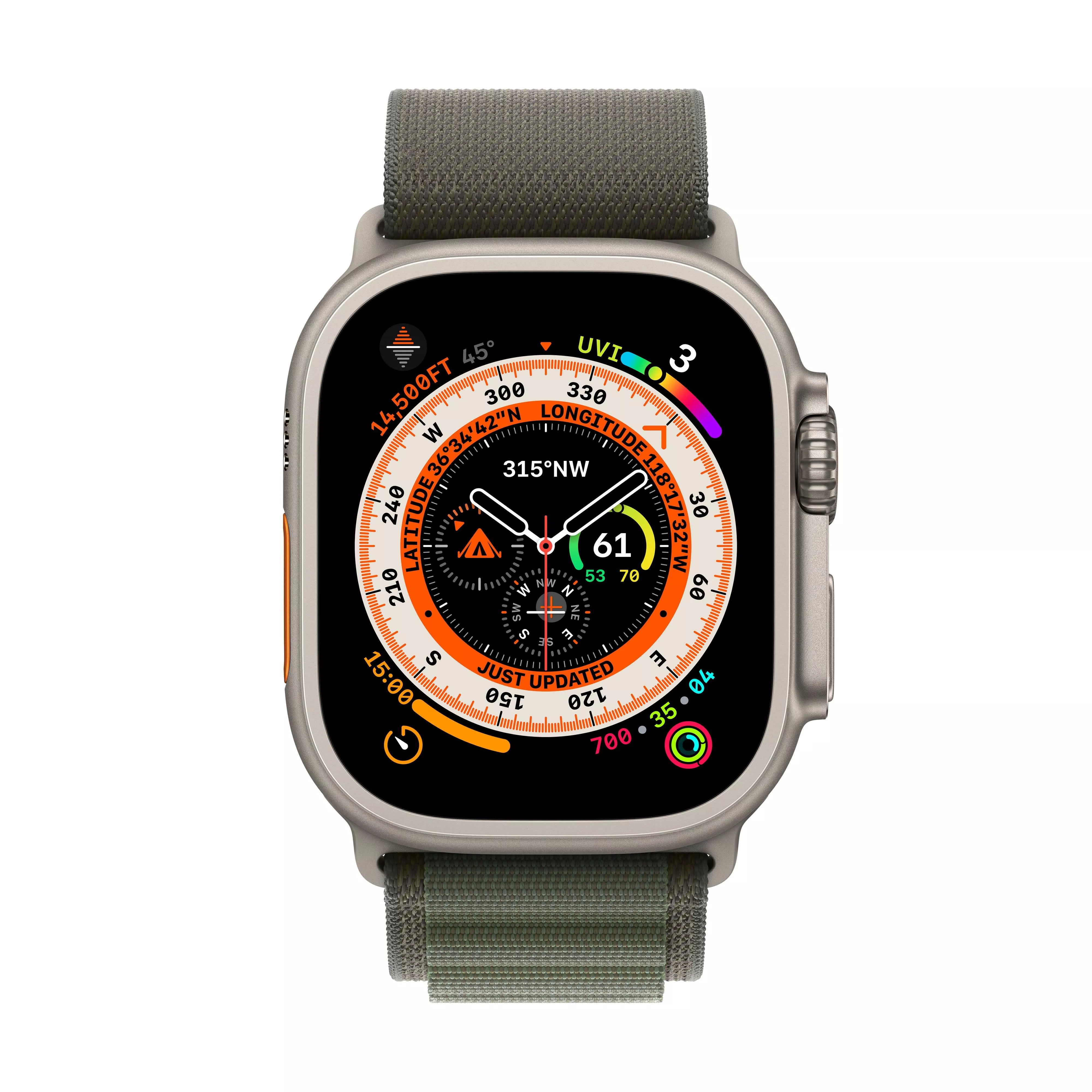 Apple Watch Ultra GPS, 49мм, корпус из титана, ремешок Alpine зеленого цвета, S