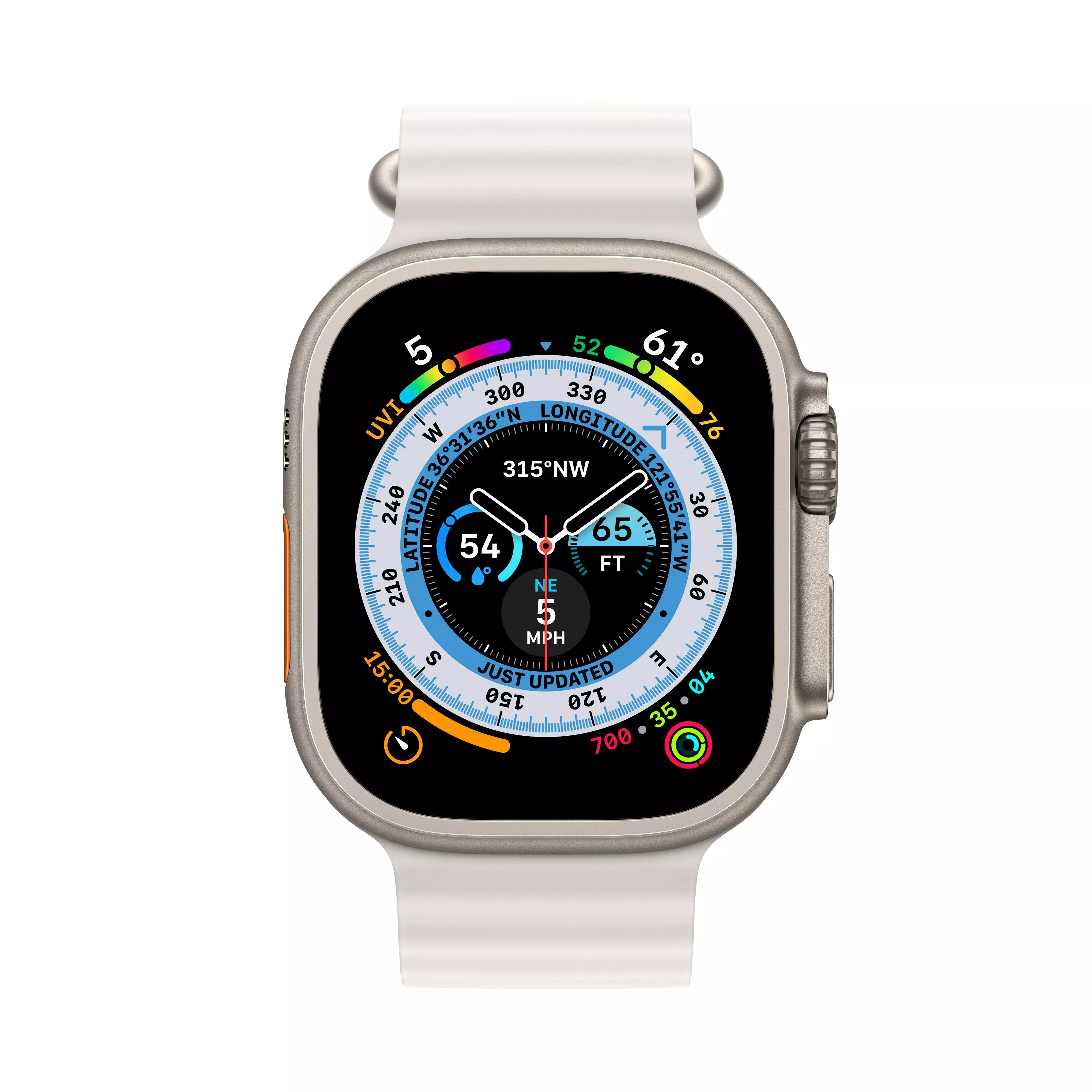 Apple Watch Ultra GPS, 49мм, корпус из титана, ремешок Ocean белого цвета, One Size