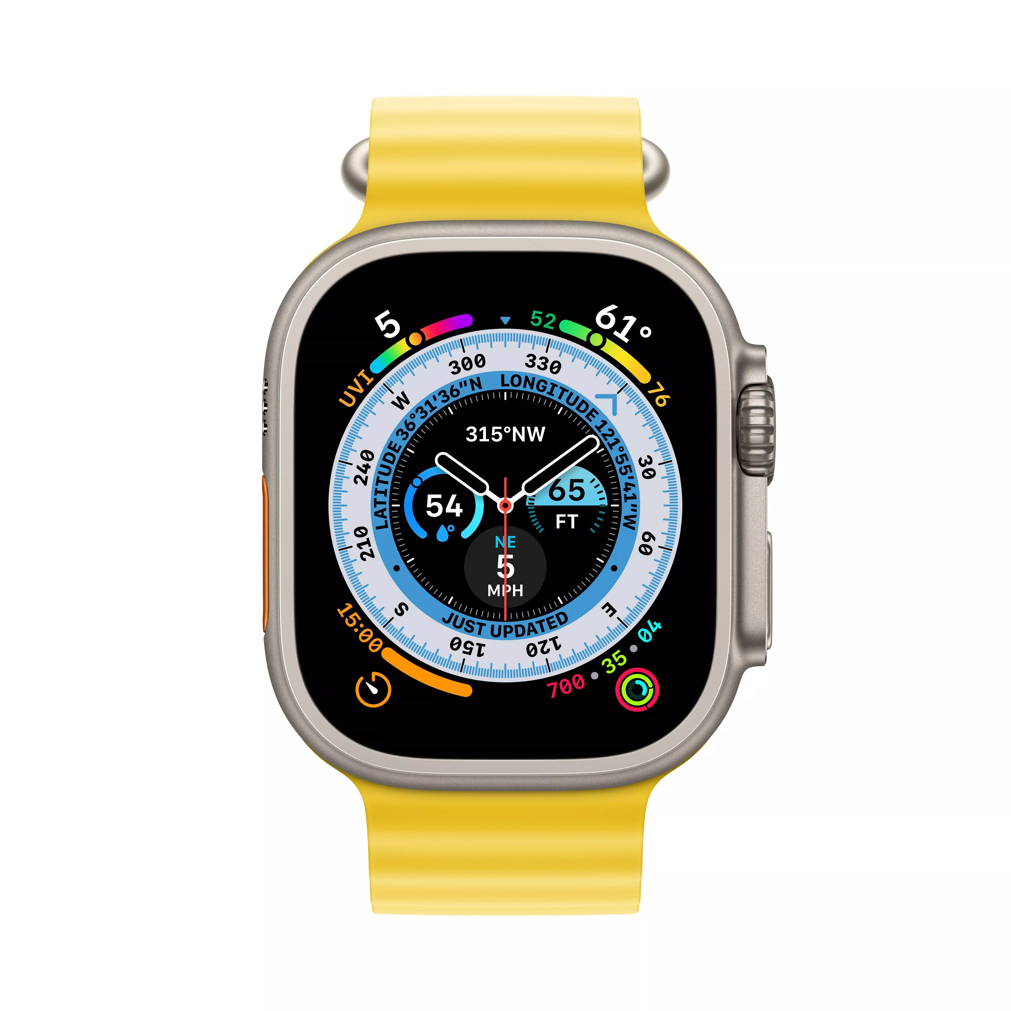 Apple Watch Ultra GPS, 49мм, корпус из титана, ремешок Ocean желтого цвета, One Size