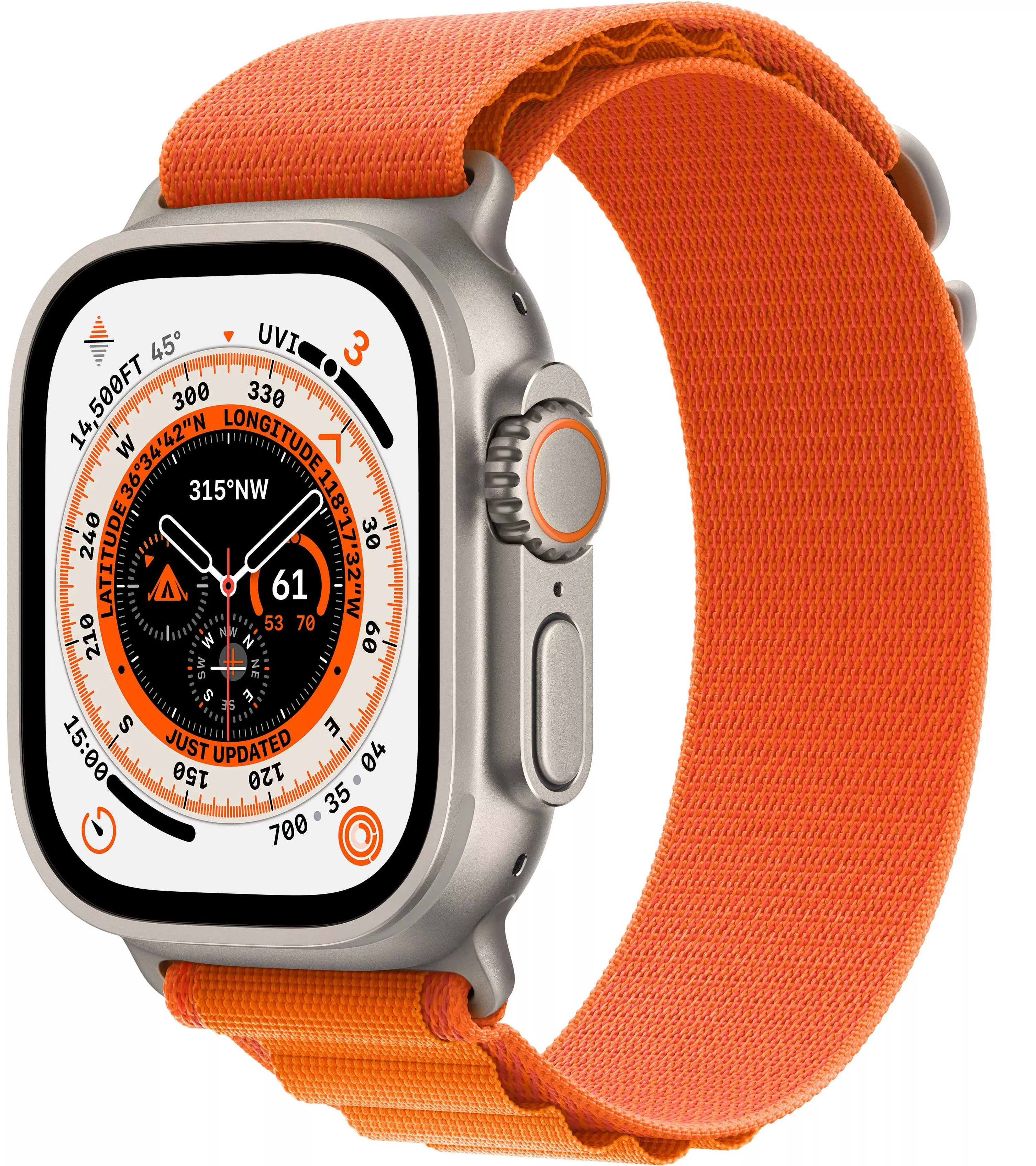 Apple Watch Ultra GPS, 49мм, корпус из титана, ремешок Alpine оранжевого цвета, S