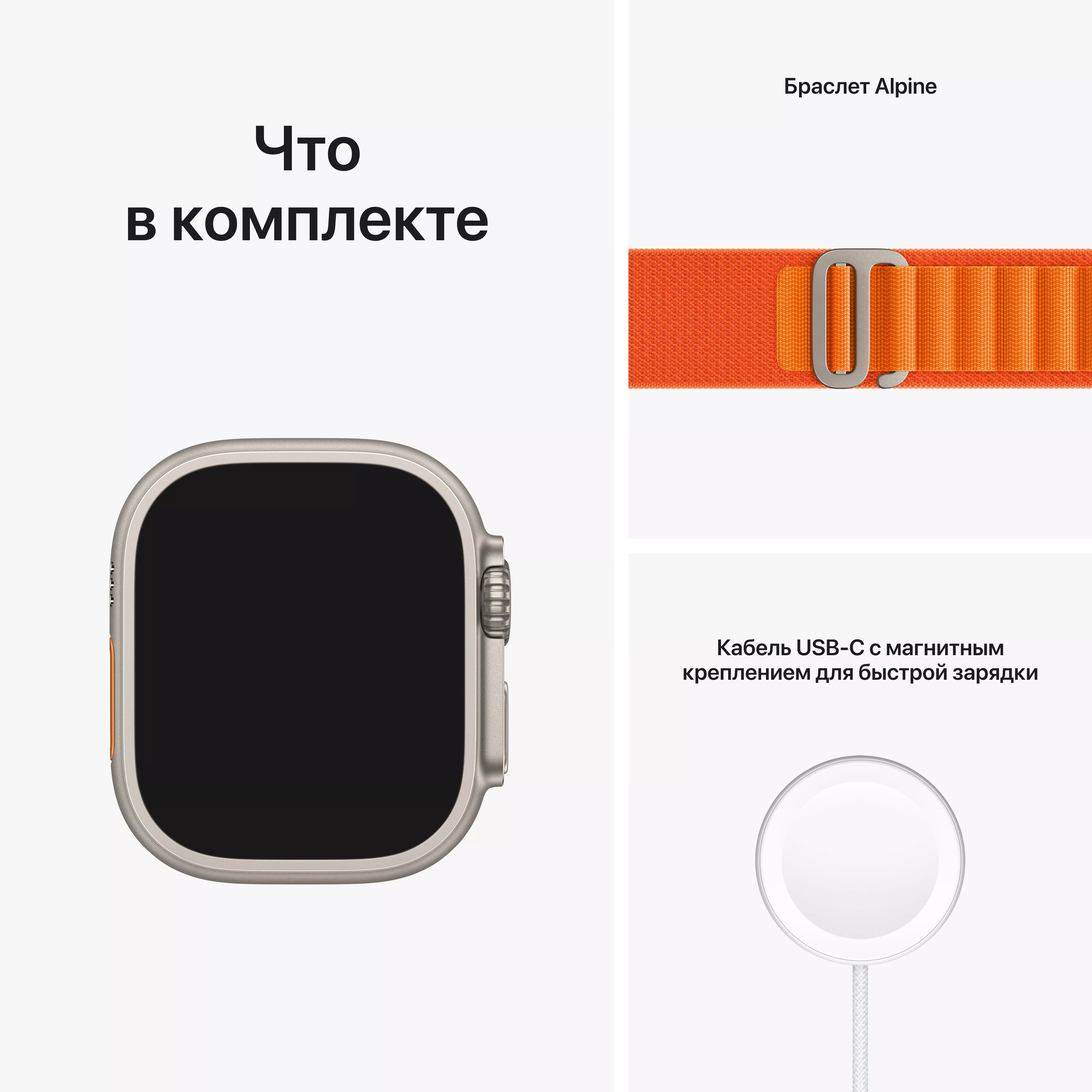 Apple Watch Ultra GPS, 49мм, корпус из титана, ремешок Alpine оранжевого цвета, L