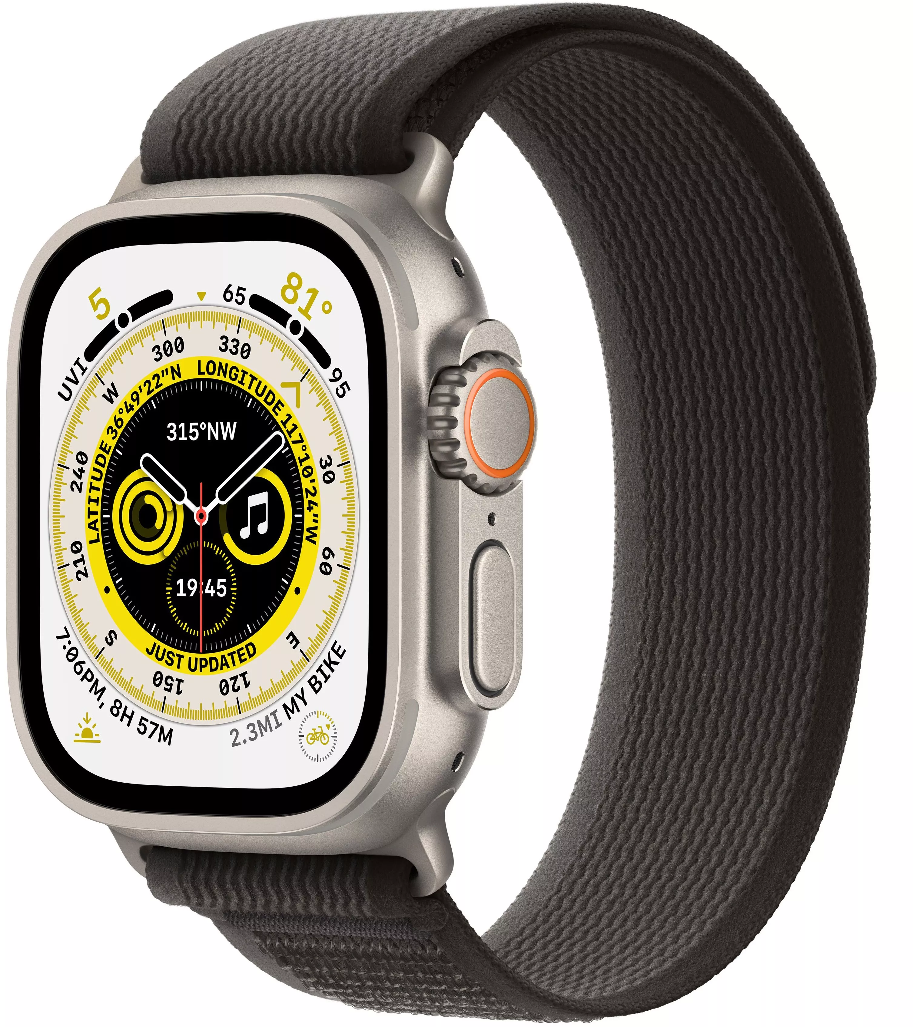 Apple Watch Ultra GPS, 49мм, корпус из титана, ремешок Trail черно-серого цвета, S/M