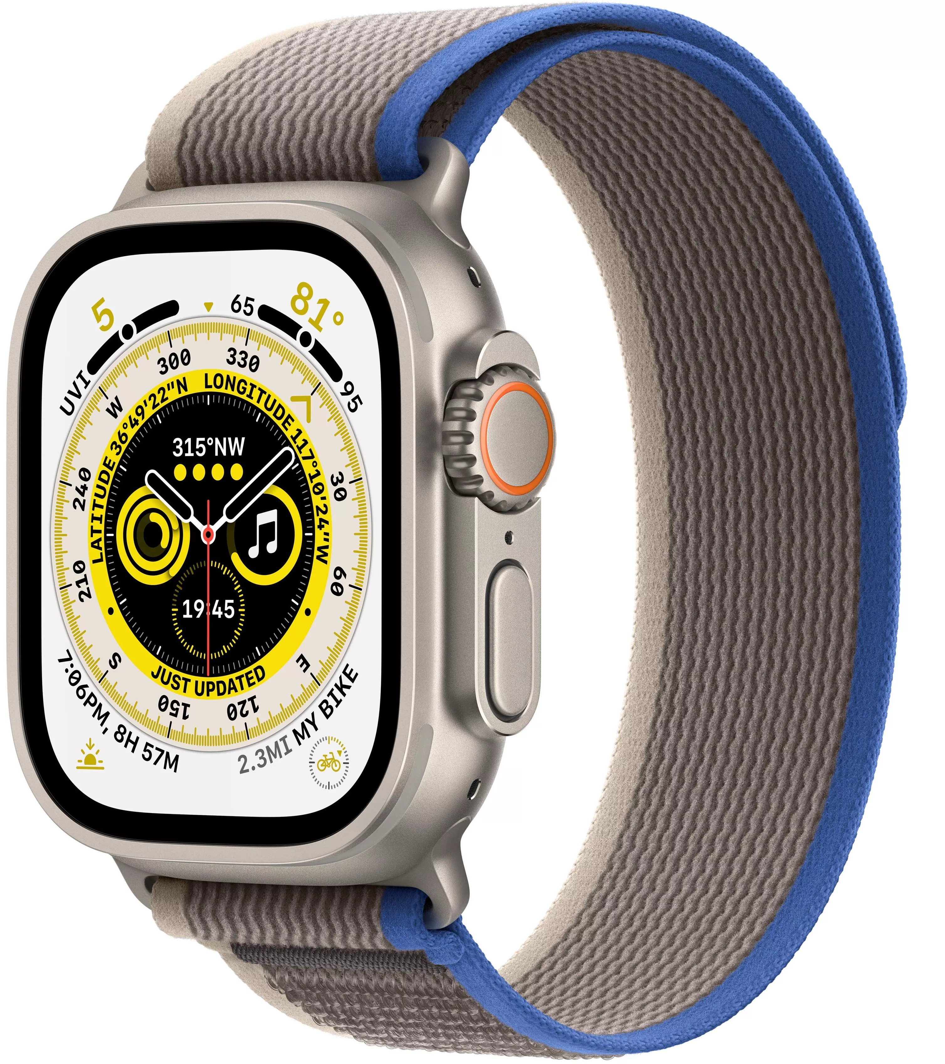 Apple Watch Ultra GPS, 49мм, корпус из титана, ремешок Trail сине-серого цвета, M/L