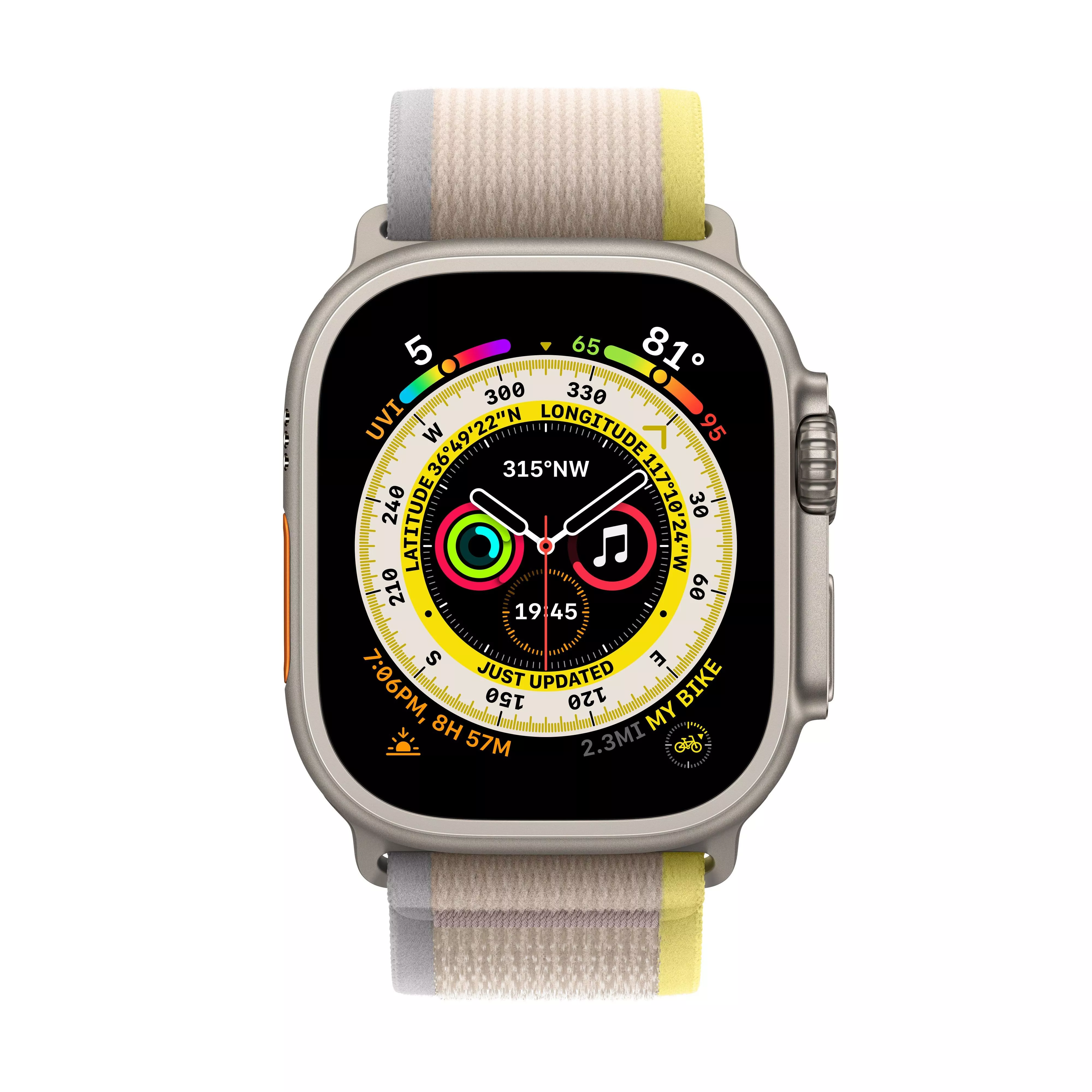 Apple Watch Ultra GPS, 49мм, корпус из титана, ремешок Trail желто-бежевого цвета, M/L